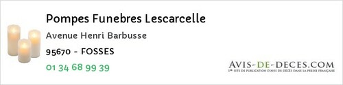 Avis de décès - Montsoult - Pompes Funebres Lescarcelle