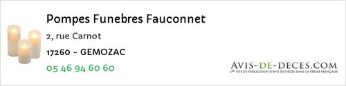 Avis de décès - La Jarrie-Audouin - Pompes Funebres Fauconnet