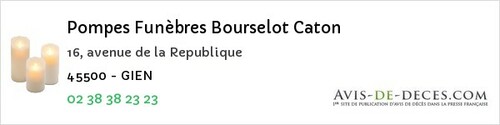 Avis de décès - Boigny-sur-Bionne - Pompes Funèbres Bourselot Caton